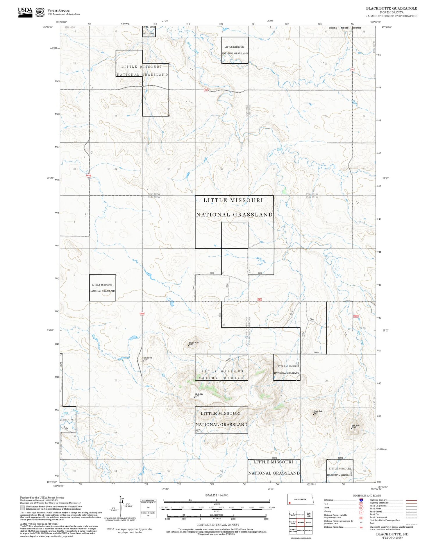 2025 Forest Service Topo Map of Black Butte North Dakota