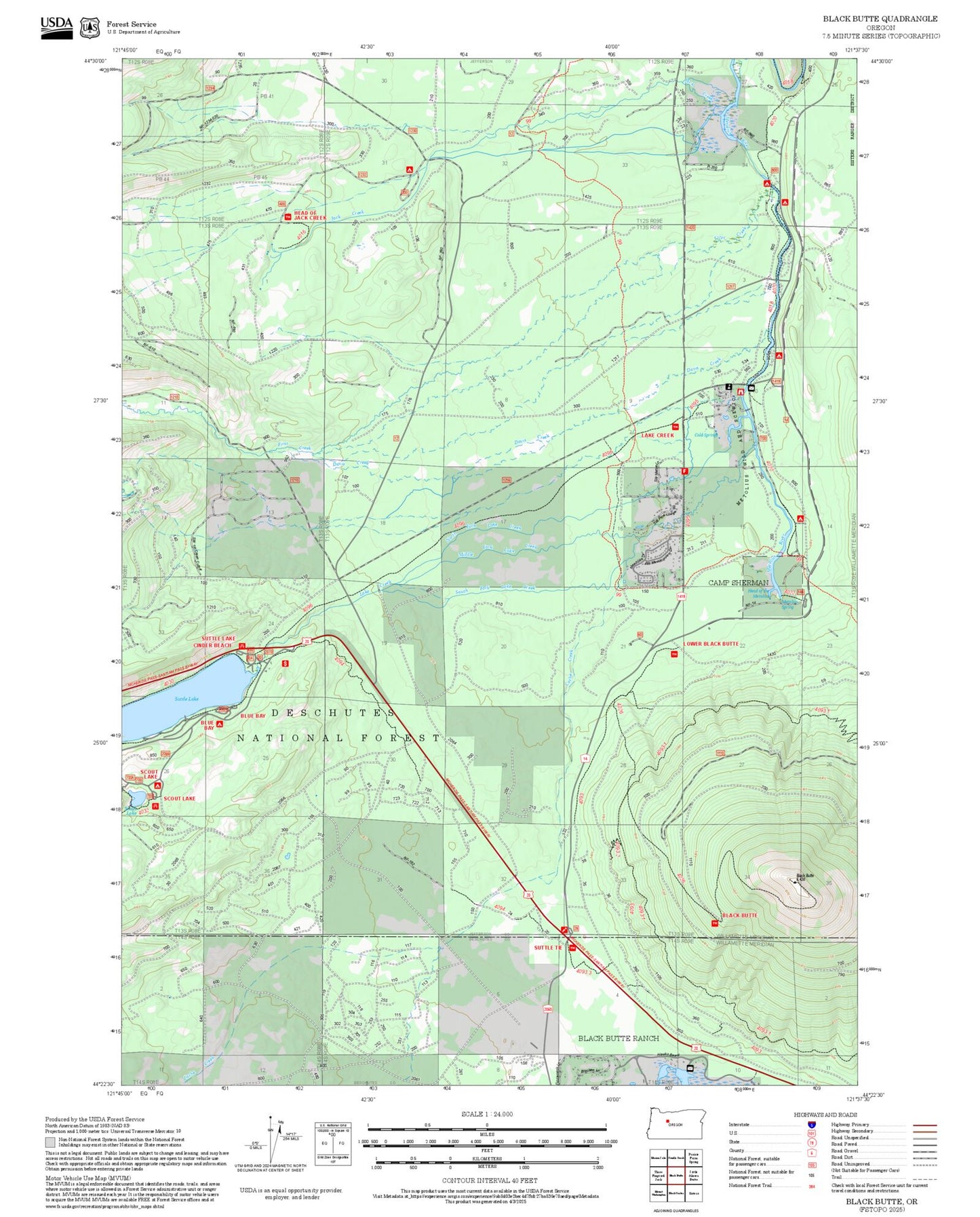 2025 Forest Service Topo Map of Black Butte Oregon