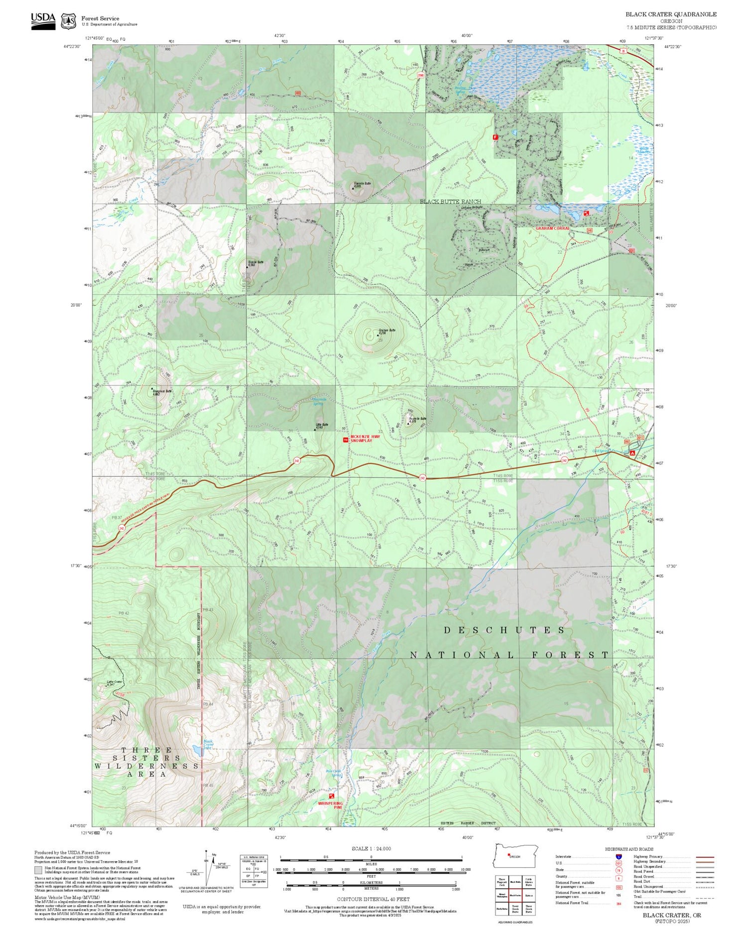 2025 Forest Service Topo Map of Black Crater Oregon