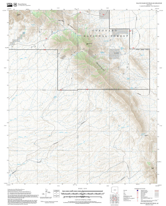 2025 Forest Service Topo Map of Black Diamond Peak Arizona