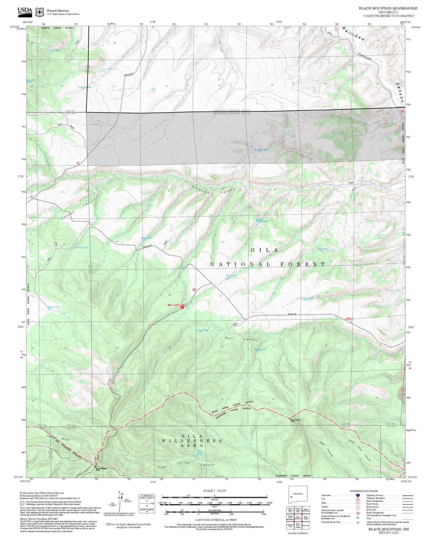 2025 Forest Service Topo Map of Black Mountain New Mexico