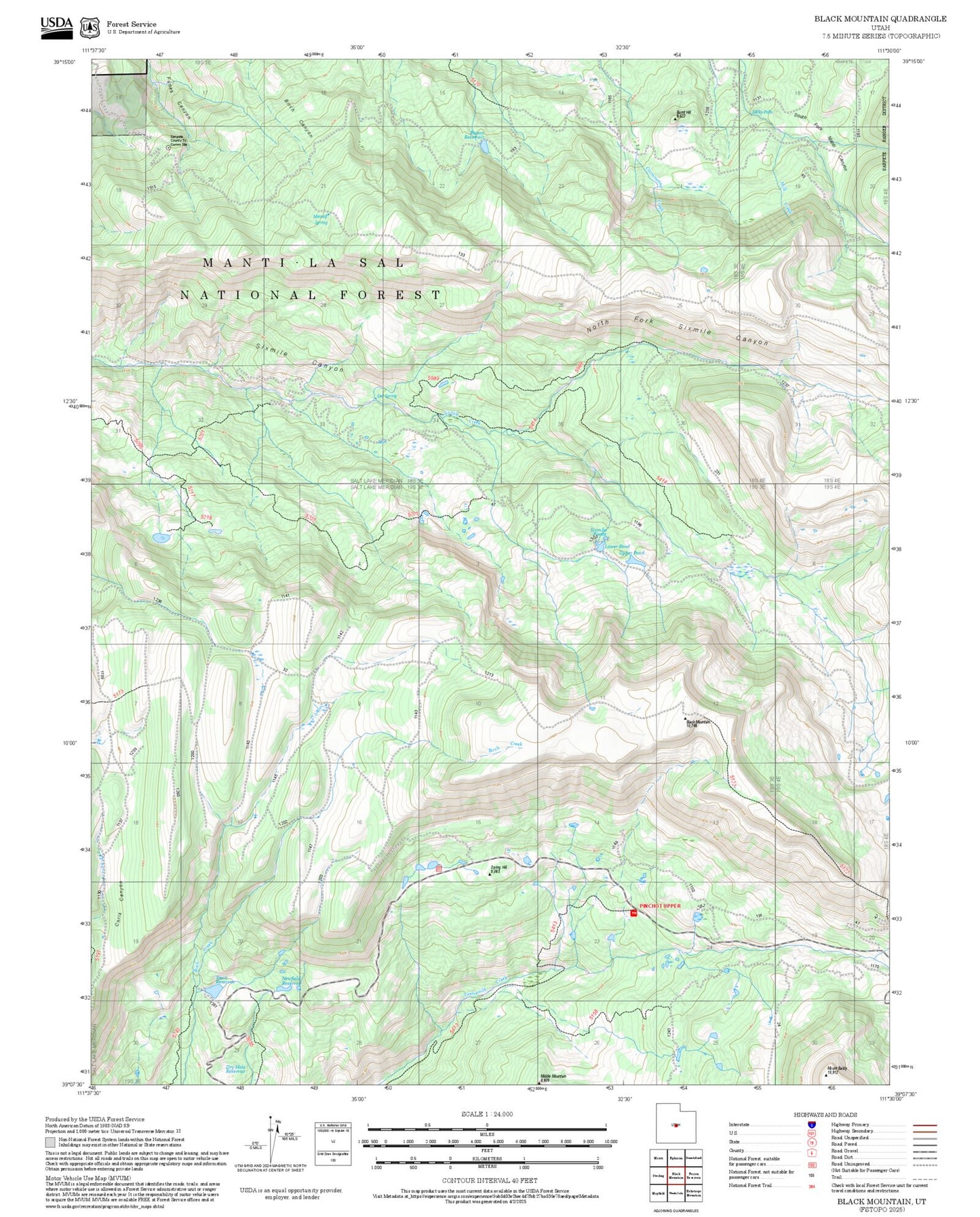 2025 Forest Service Topo Map of Black Mountain Utah