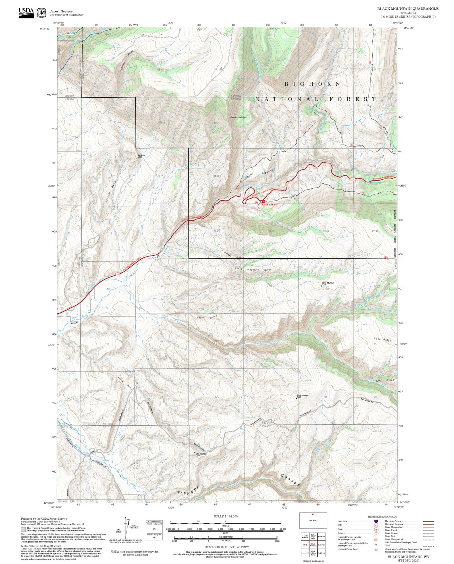 2025 Forest Service Topo Map of Black Mountain Wyoming
