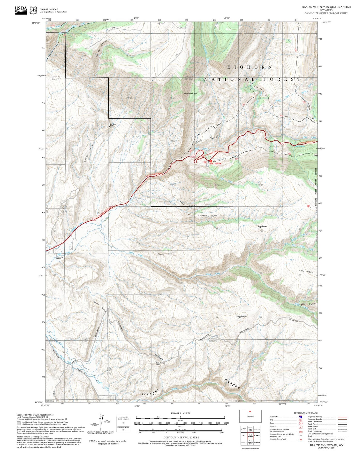 2025 Forest Service Topo Map of Black Mountain Wyoming
