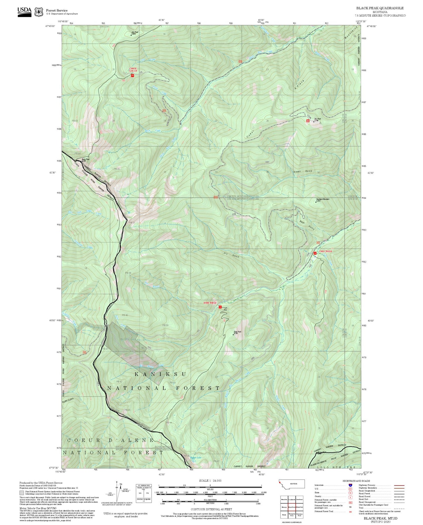 2025 Forest Service Topo Map of Black Peak Montana