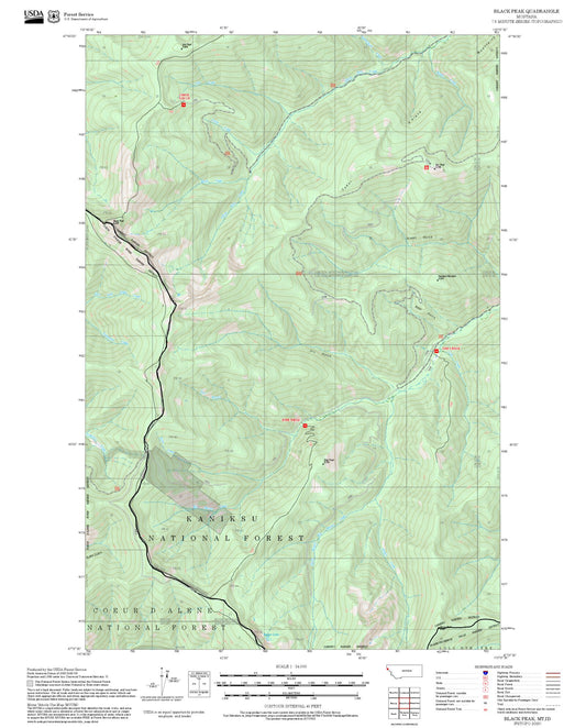 2025 Forest Service Topo Map of Black Peak Montana
