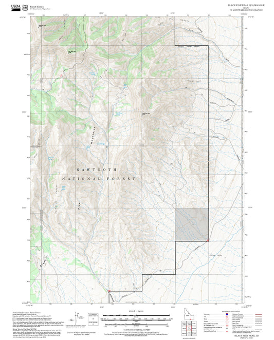 2025 Forest Service Topo Map of Black Pine Peak Idaho