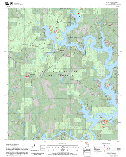 2025 Forest Service Topo Map of Black Pond Alabama