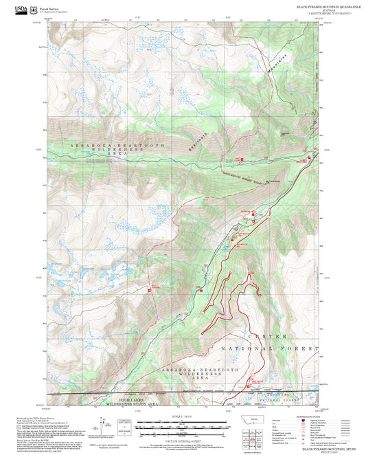 2025 Forest Service Topo Map of Black Pyramid Mountain Montana