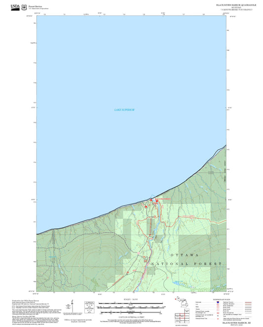 2025 Forest Service Topo Map of Black River Harbor Michigan