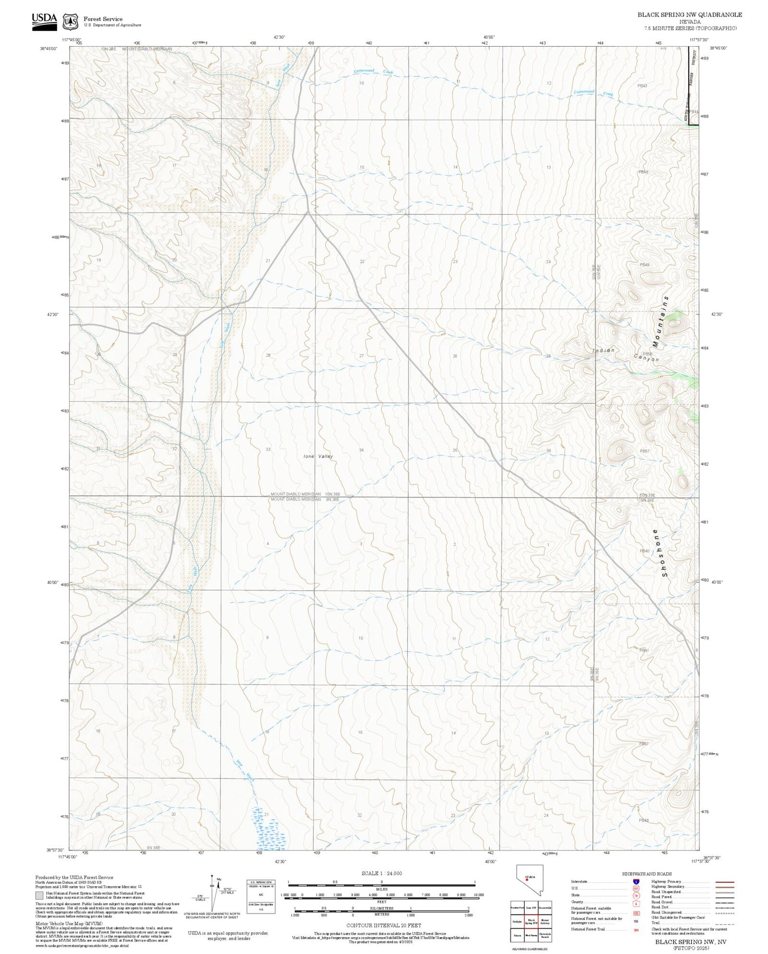 2025 Forest Service Topo Map of Black Spring NW Nevada