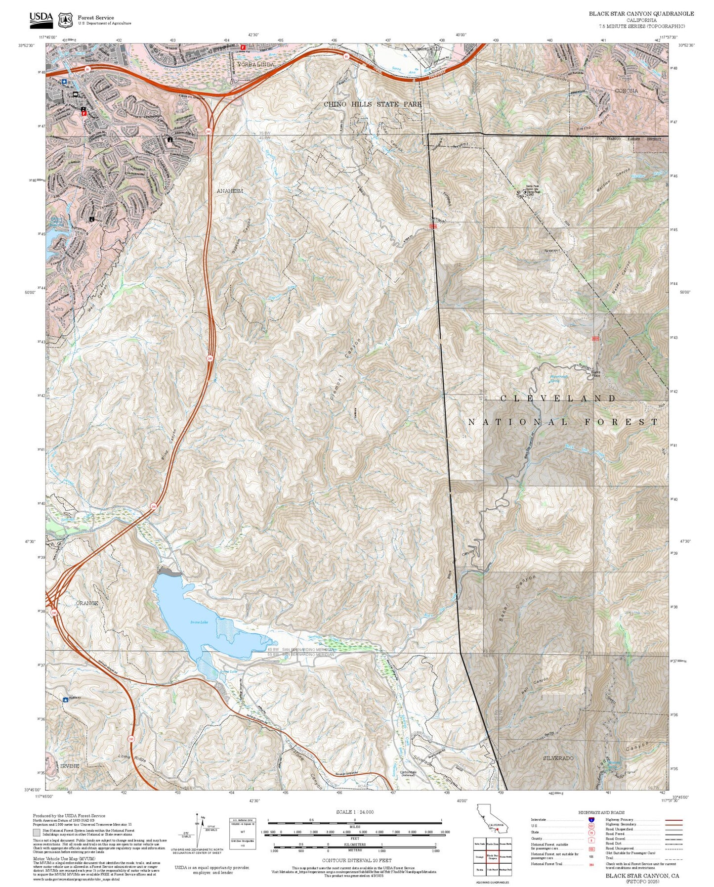 2025 Forest Service Topo Map of Black Star Canyon California