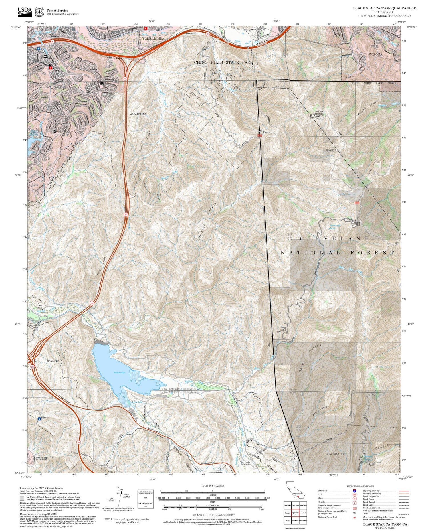 2025 Forest Service Topo Map of Black Star Canyon California