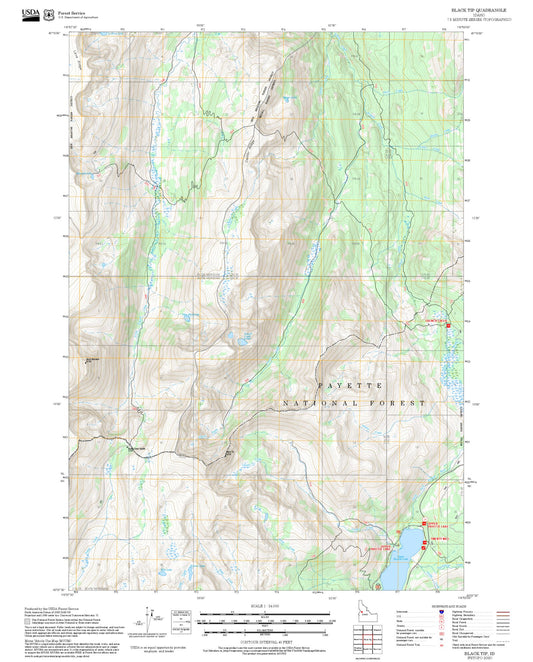 2025 Forest Service Topo Map of Black Tip Idaho