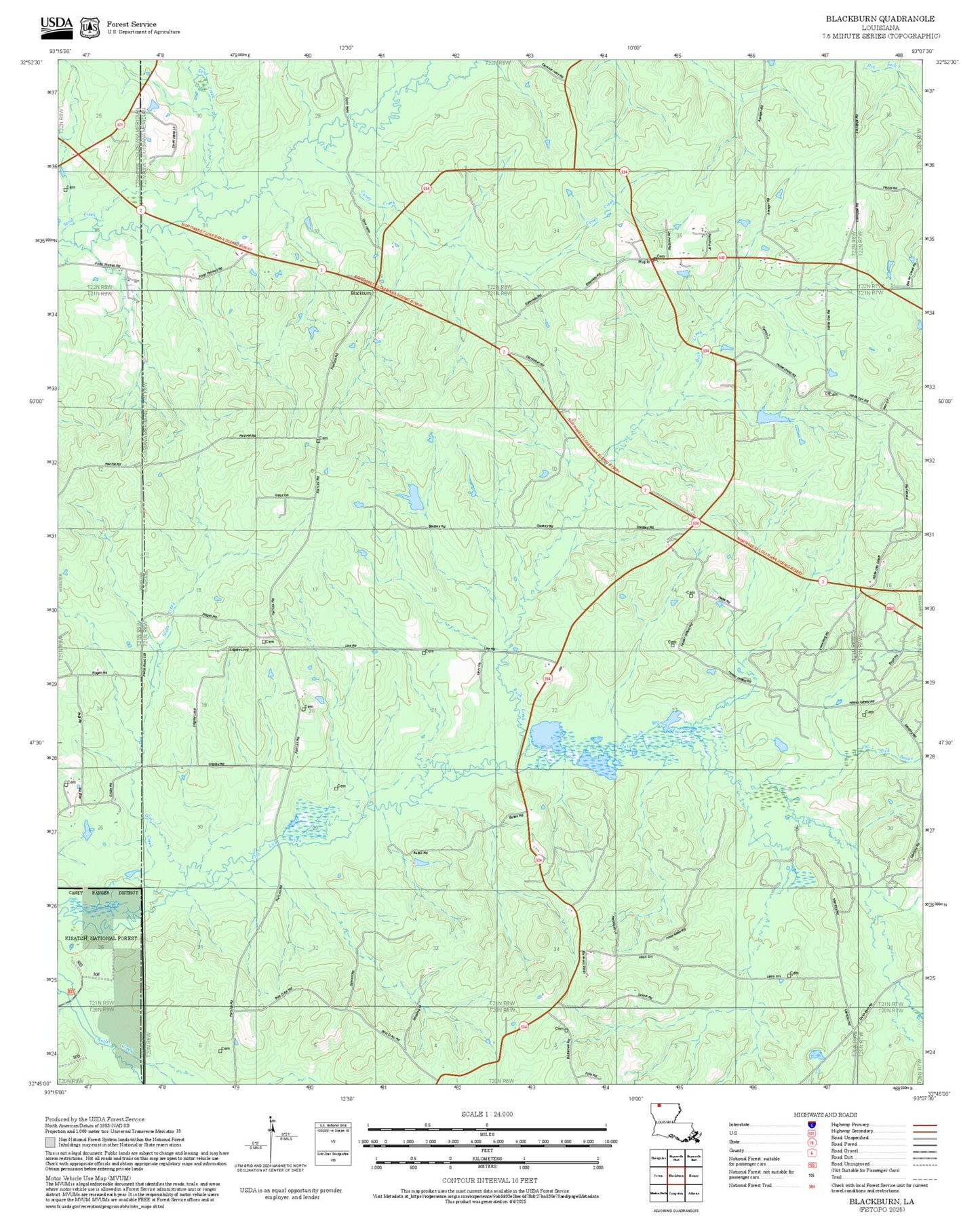 2025 Forest Service Topo Map of Blackburn Louisiana