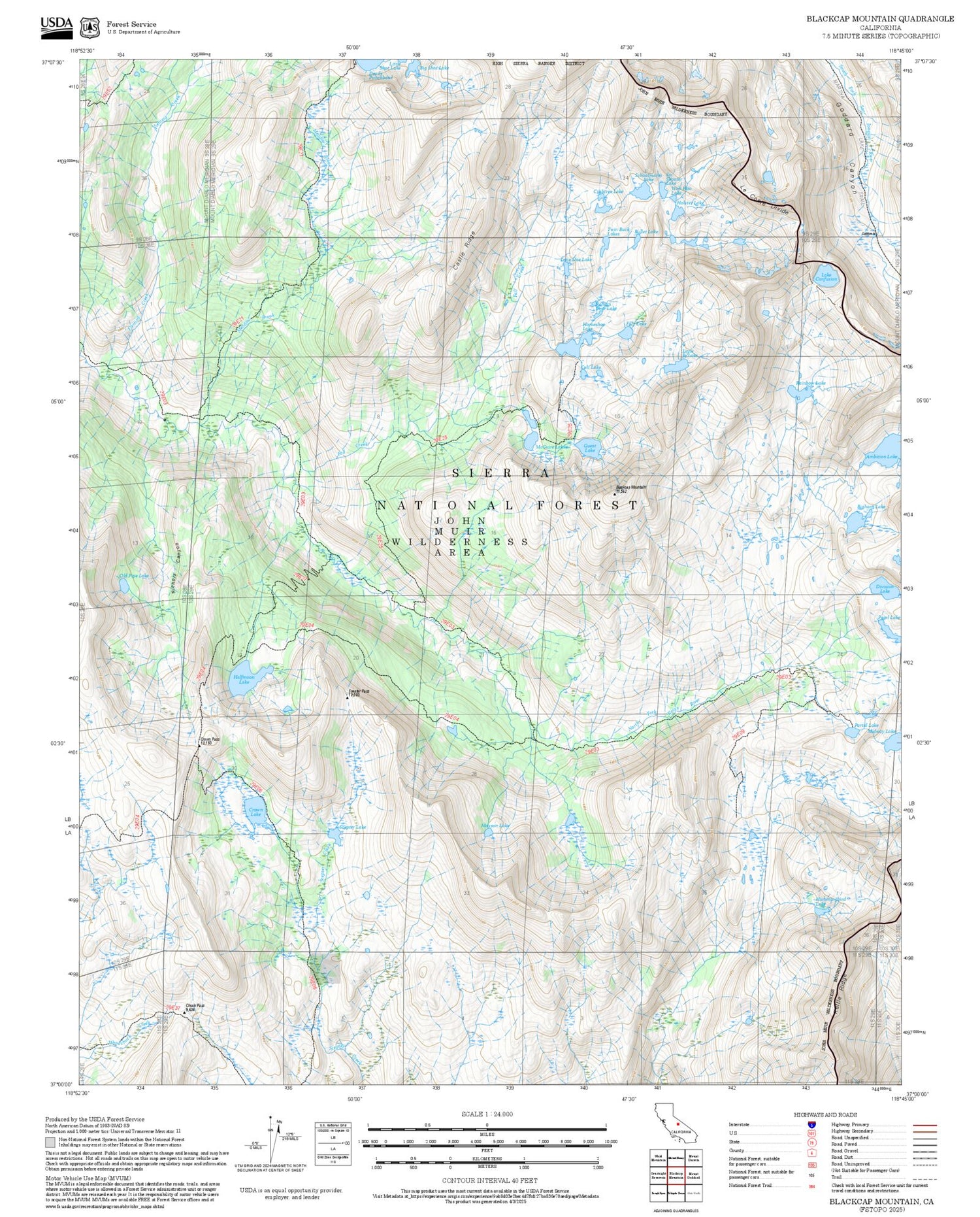 2025 Forest Service Topo Map of Blackcap Mountain California
