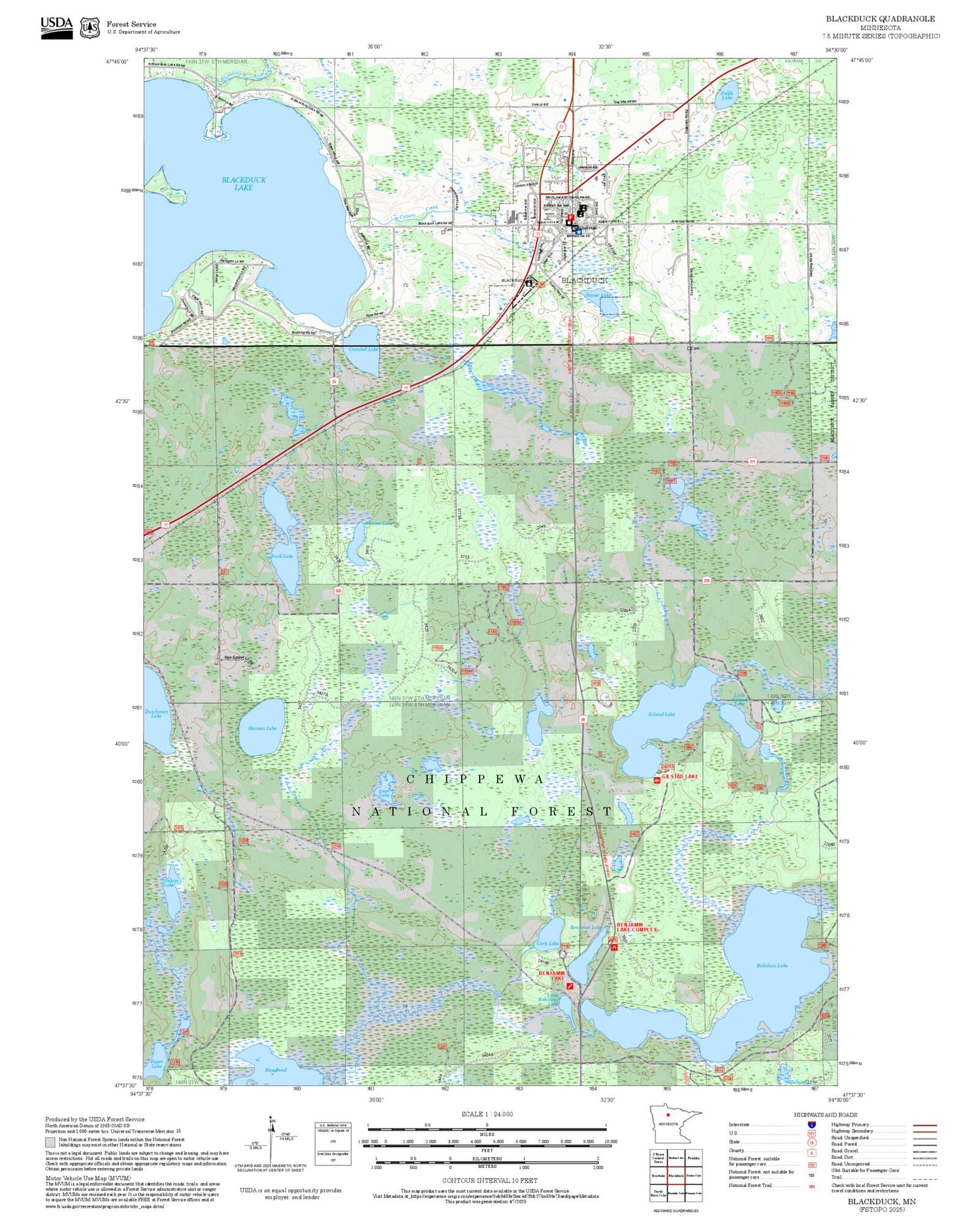 2025 Forest Service Topo Map of Blackduck Minnesota