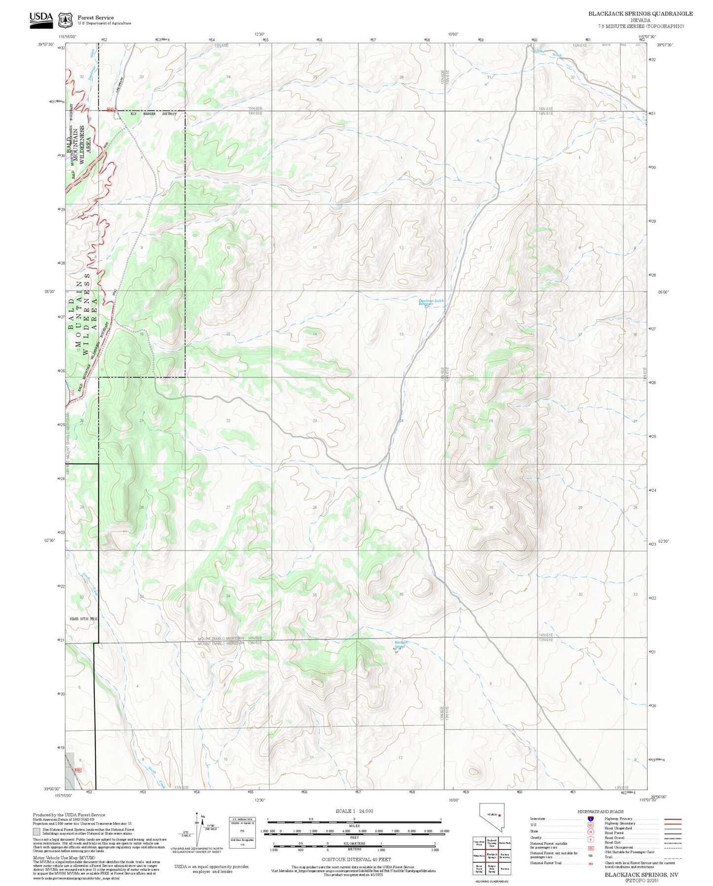 2025 Forest Service Topo Map of Blackjack Springs Nevada