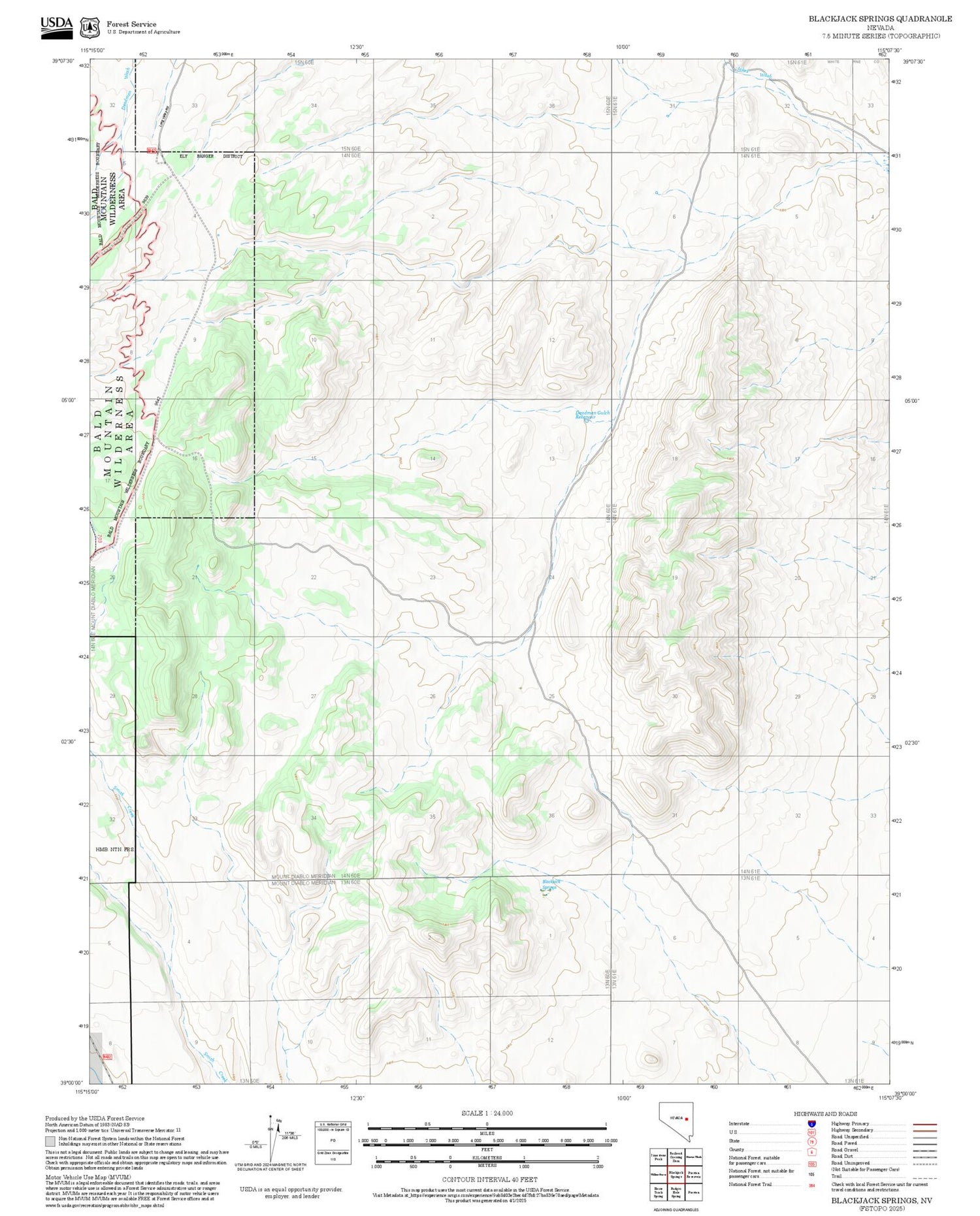 2025 Forest Service Topo Map of Blackjack Springs Nevada