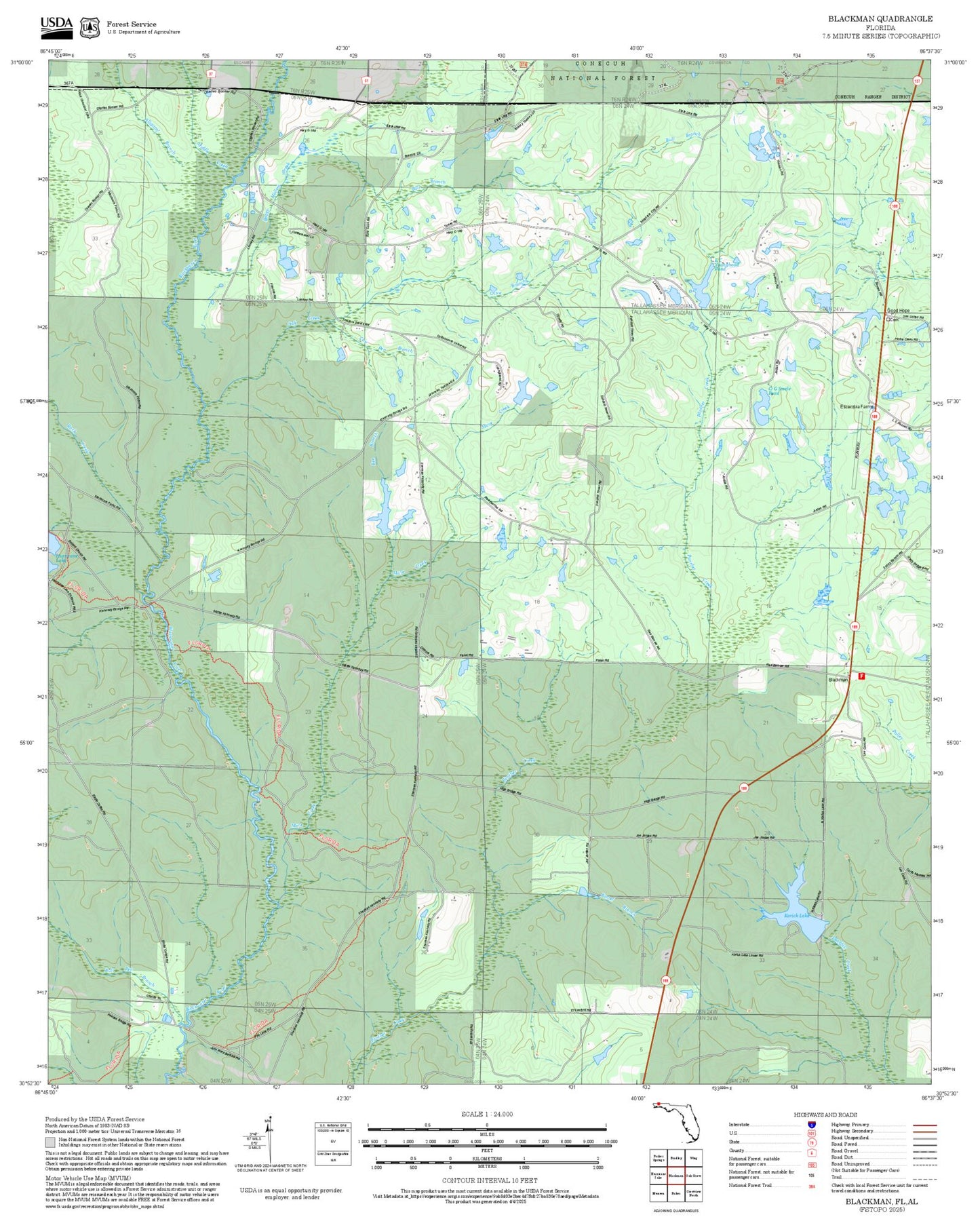 2025 Forest Service Topo Map of Blackman Florida