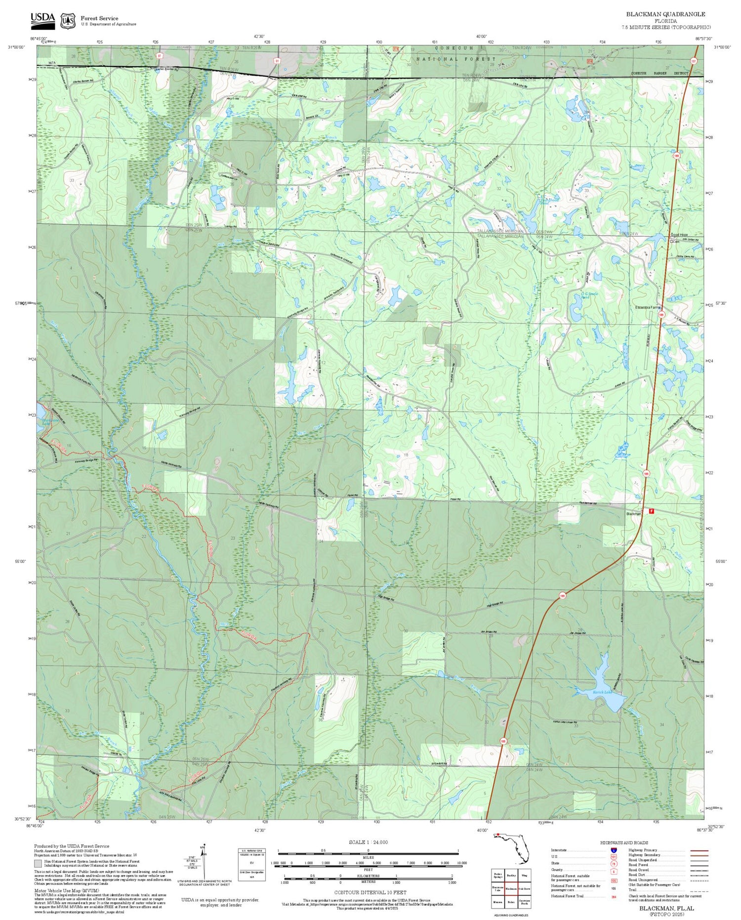 2025 Forest Service Topo Map of Blackman Florida