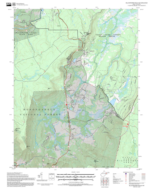 2025 Forest Service Topo Map of Blackwater Falls West Virginia