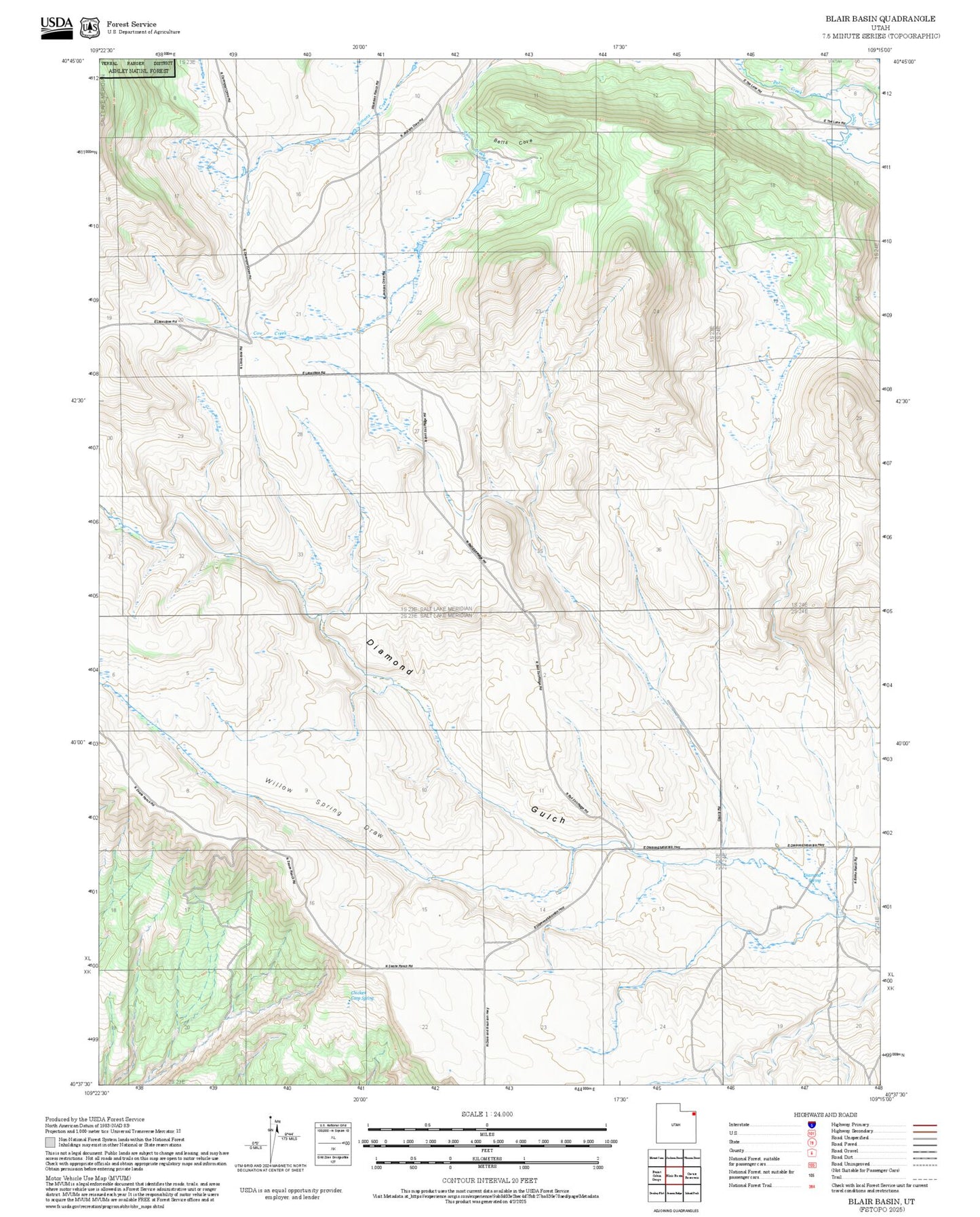 2025 Forest Service Topo Map of Blair Basin Utah