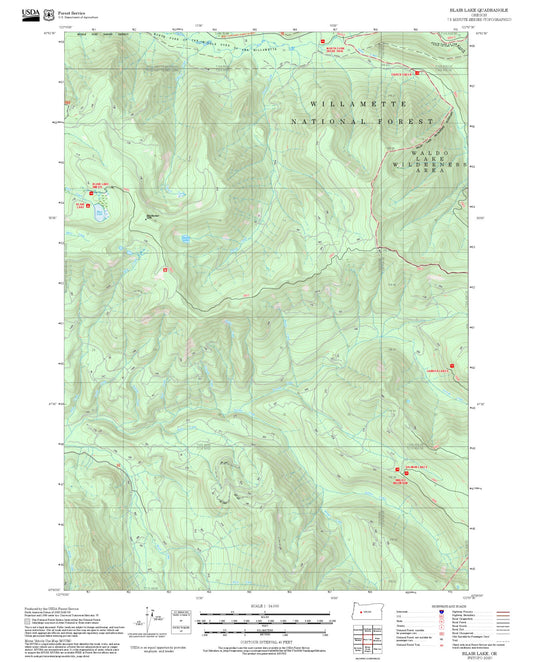 2025 Forest Service Topo Map of Blair Lake Oregon