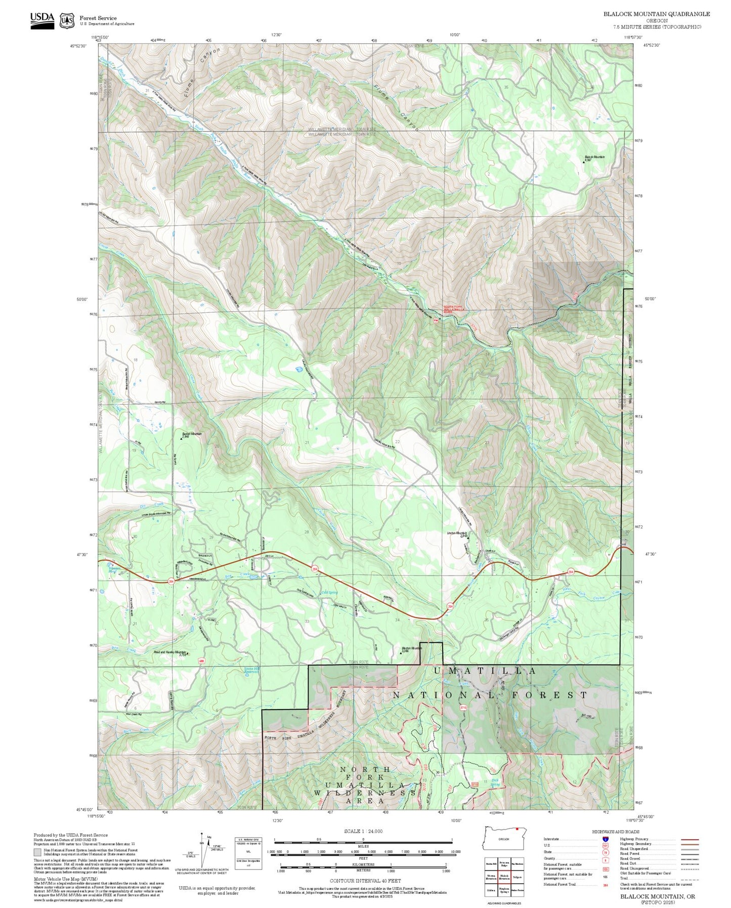 2025 Forest Service Topo Map of Blalock Mountain Oregon