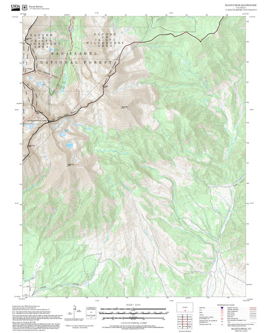 2025 Forest Service Topo Map of Blanca Peak Colorado