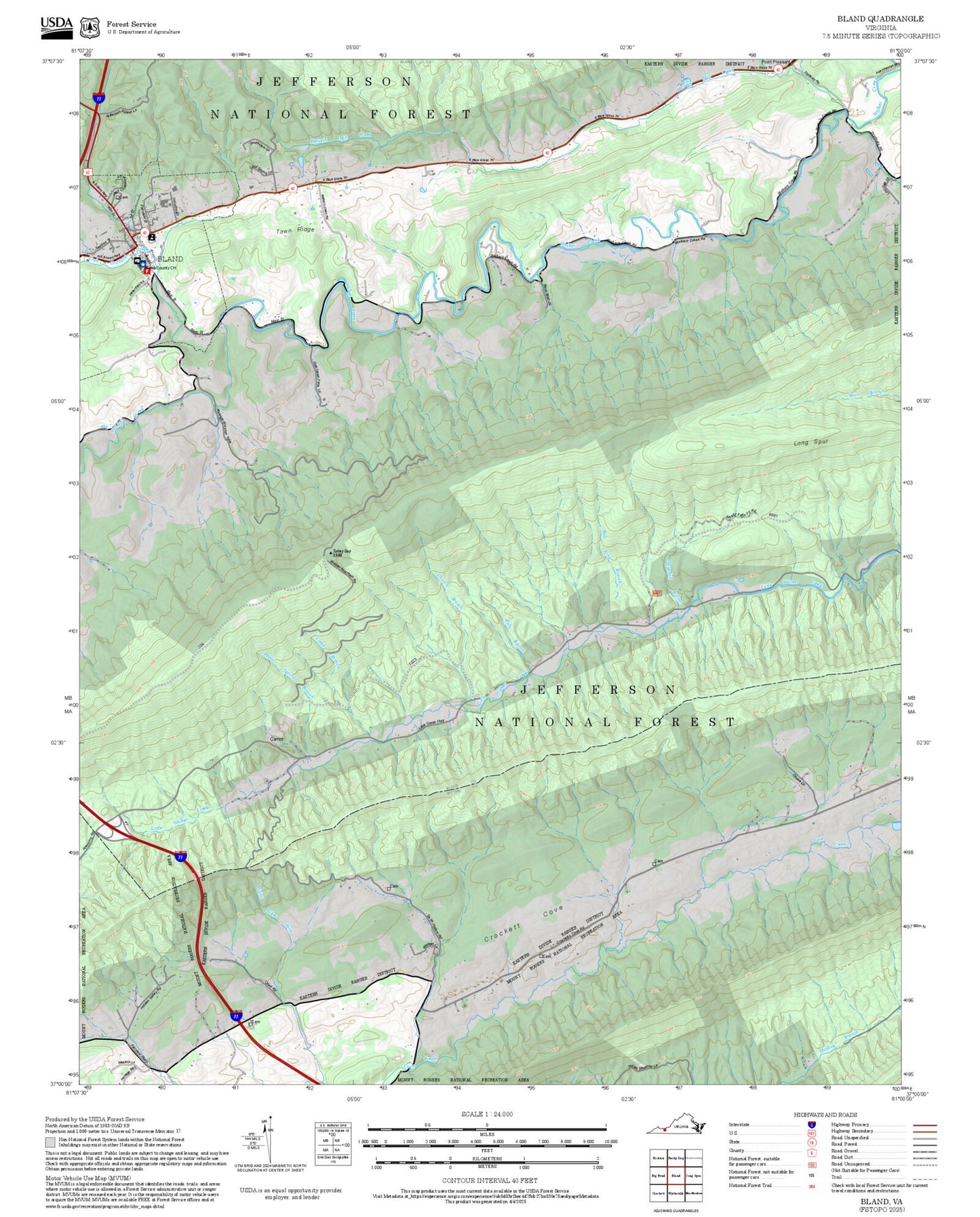 2025 Forest Service Topo Map of Bland Virginia