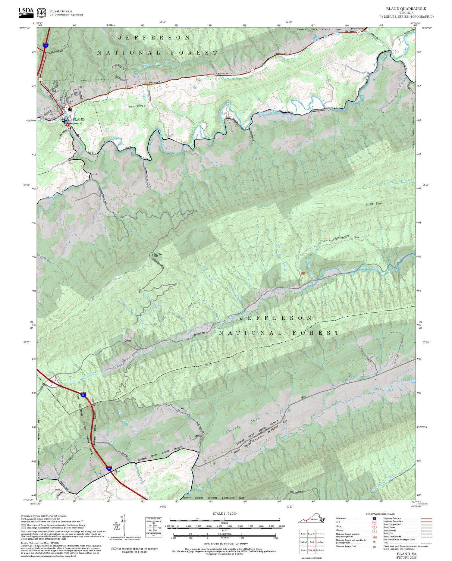 2025 Forest Service Topo Map of Bland Virginia