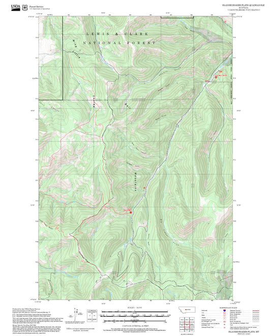 2025 Forest Service Topo Map of Blankenbaker Flats Montana