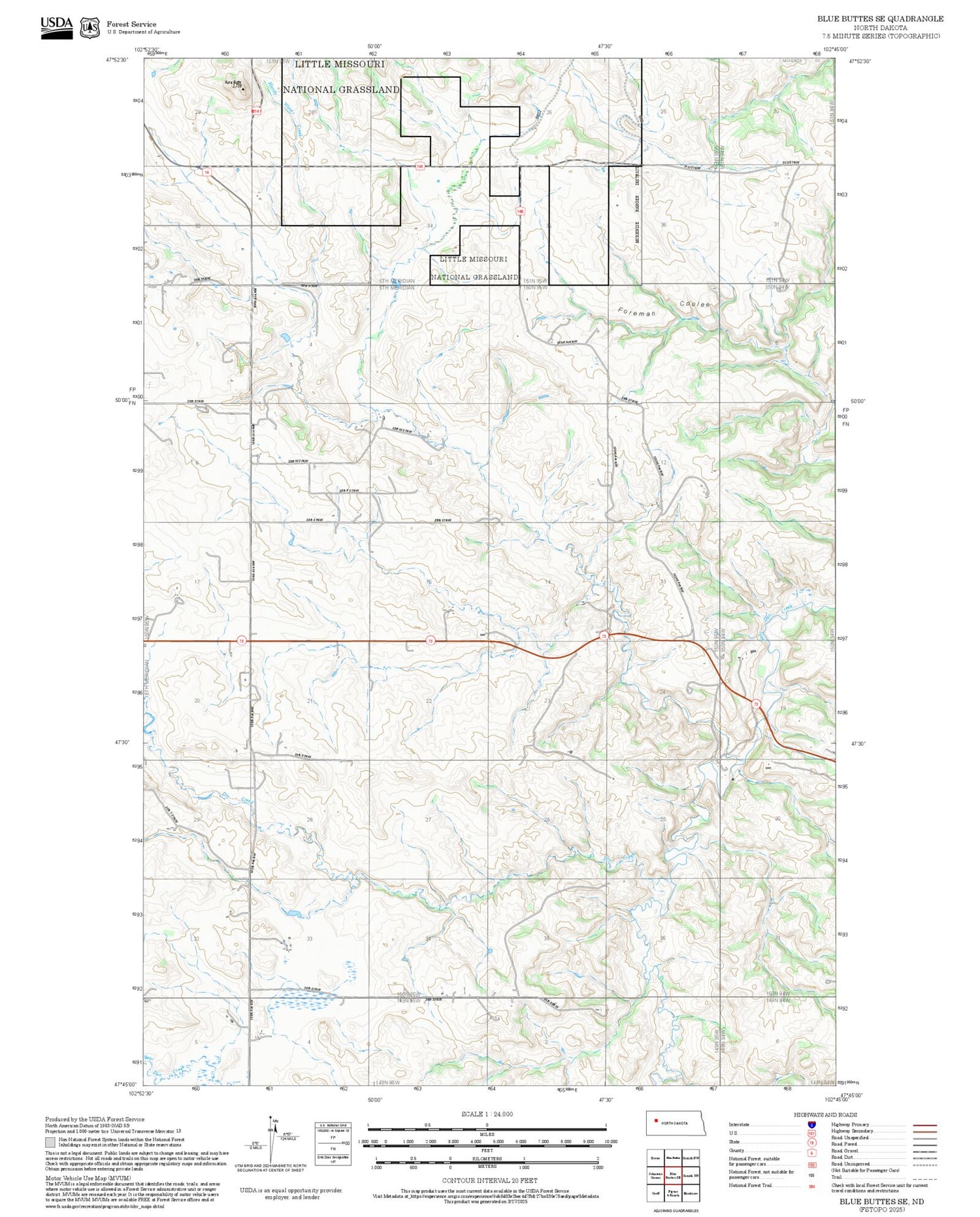 2025 Forest Service Topo Map of Blue Buttes SE North Dakota