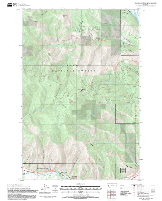 2025 Forest Service Topo Map of Blue Mountain Montana