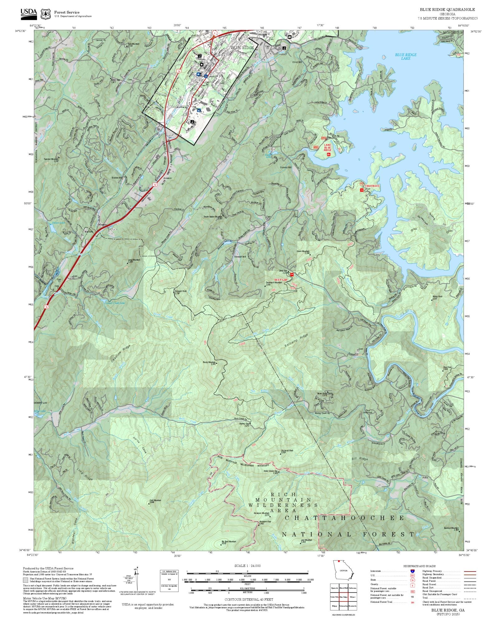 2025 Forest Service Topo Map of Blue Ridge Georgia – MyTopo Map Store