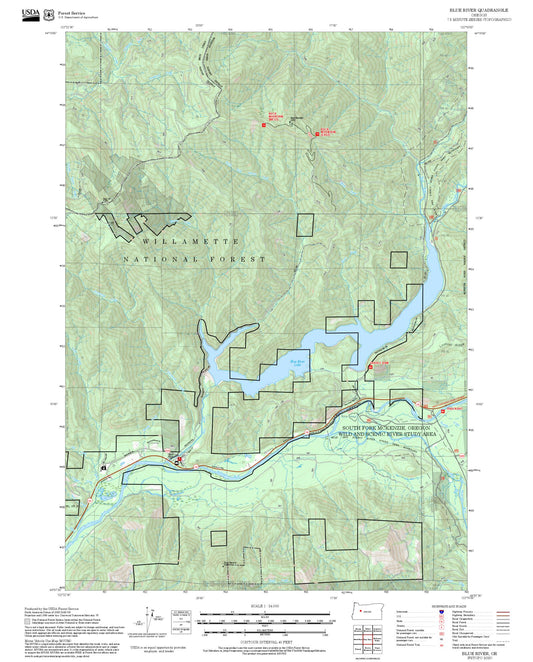 2025 Forest Service Topo Map of Blue River Oregon