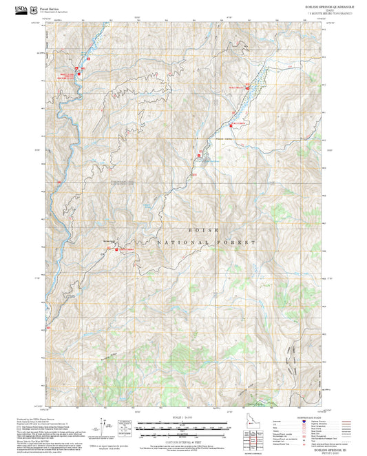 2025 Forest Service Topo Map of Boiling Springs Idaho