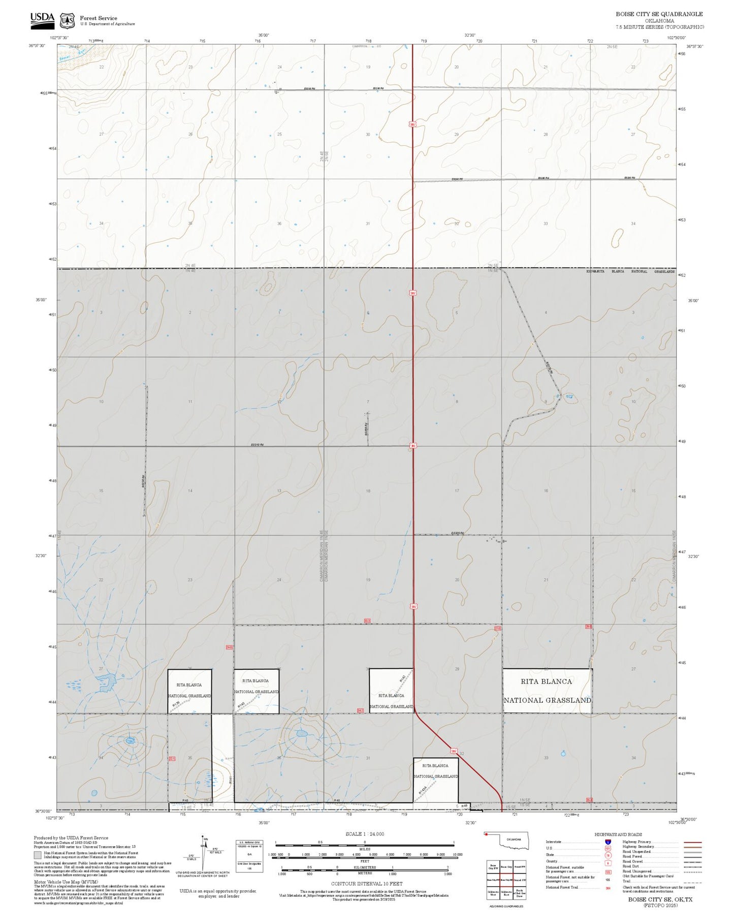 2025 Forest Service Topo Map of Boise City SE Oklahoma