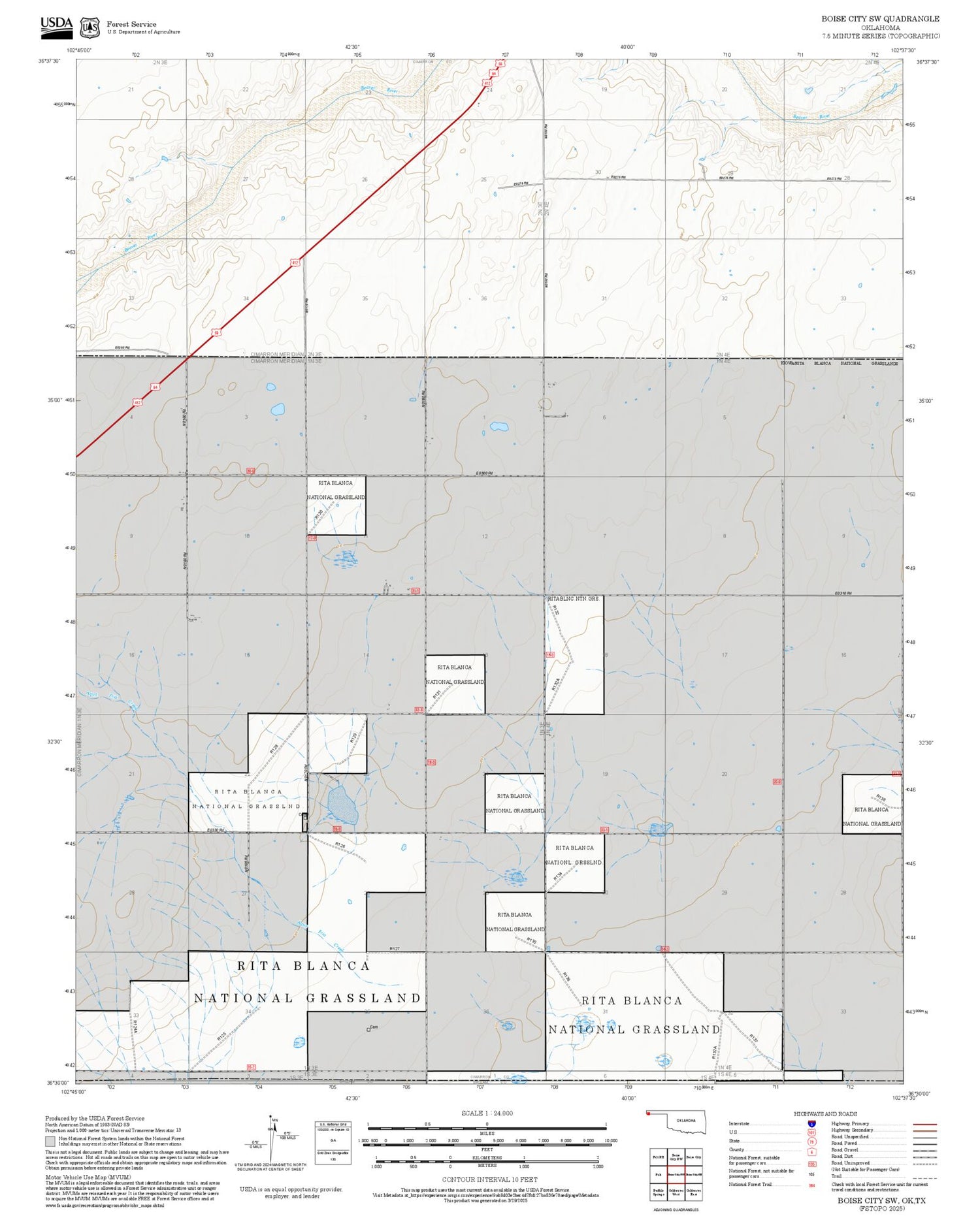 2025 Forest Service Topo Map of Boise City SW Oklahoma