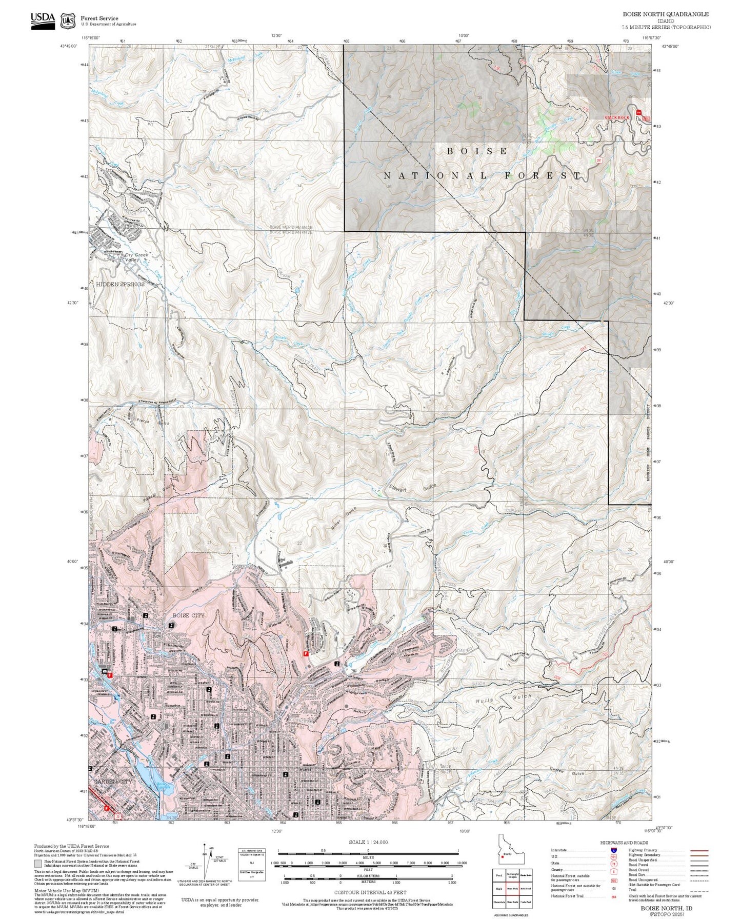 2025 Forest Service Topo Map of Boise North Idaho