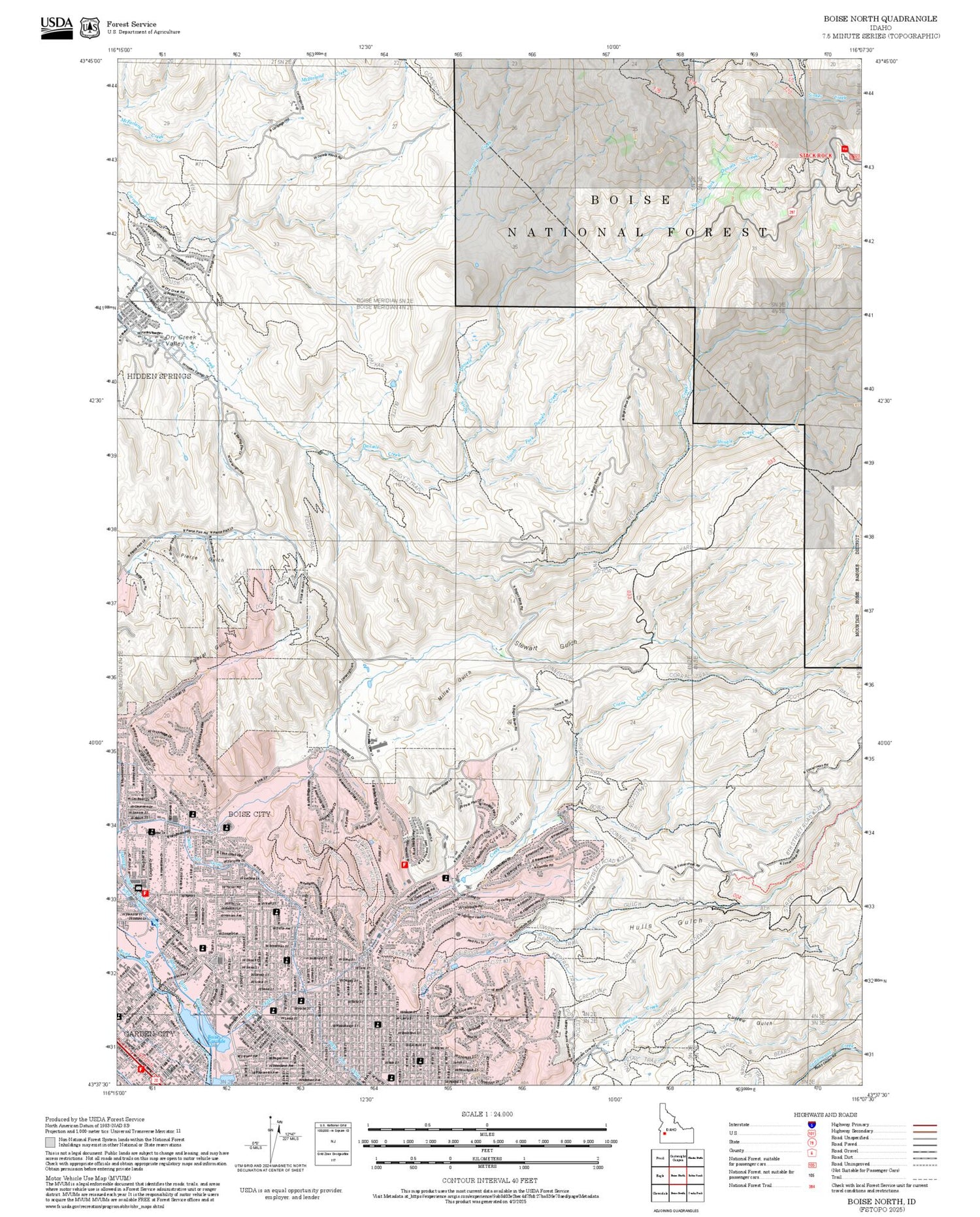 2025 Forest Service Topo Map of Boise North Idaho