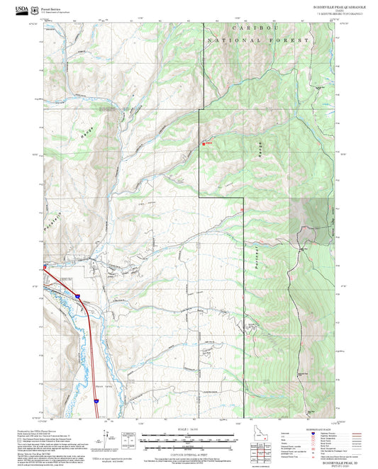2025 Forest Service Topo Map of Bonneville Peak Idaho