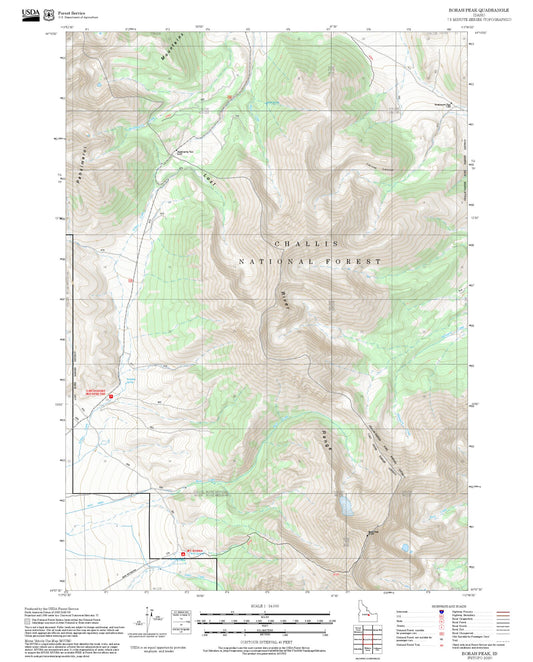2025 Forest Service Topo Map of Borah Peak Idaho