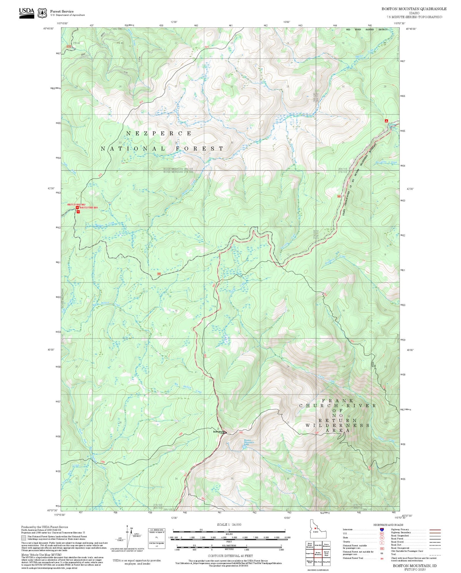 2025 Forest Service Topo Map of Boston Mountain Idaho