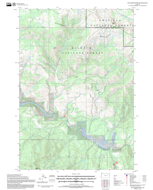 2025 Forest Service Topo Map of Boulder Butte Oregon