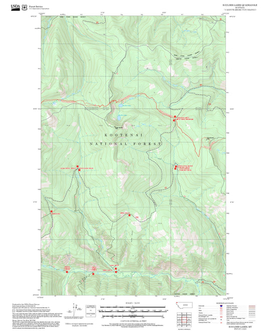 2025 Forest Service Topo Map of Boulder Lakes Montana