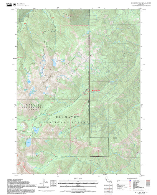 2025 Forest Service Topo Map of Boulder Peak California