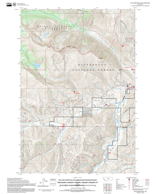 2025 Forest Service Topo Map of Boulder Peak Montana