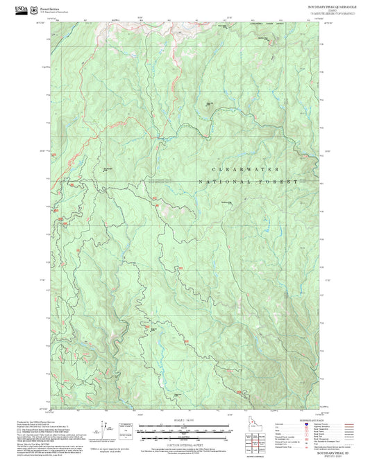 2025 Forest Service Topo Map of Boundary Peak Idaho